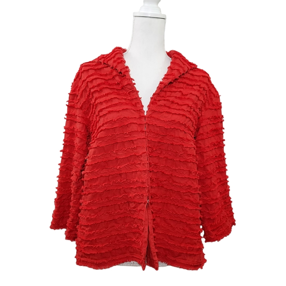 Lafayette 148 red linen fringe blazer 10